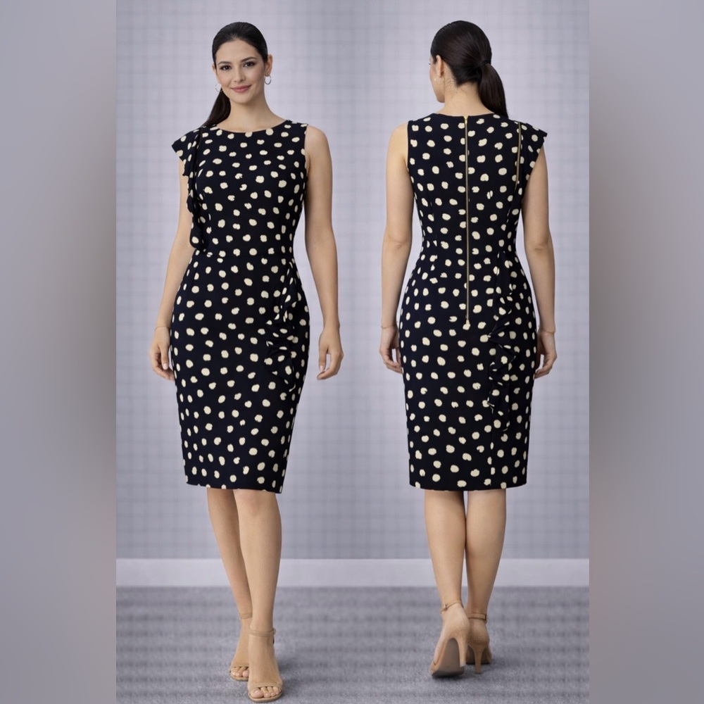 Julie Brown Dress 10 Black Ivory Stretch Career Church Washable